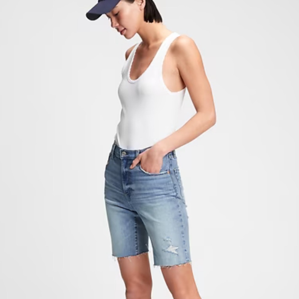 GAP High Rise Destructed Denim Bermuda Shorts - Size 31